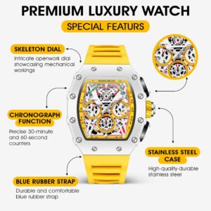 Sharol Milles Apex Luxury Yellow Skeleton Watch - Image 3